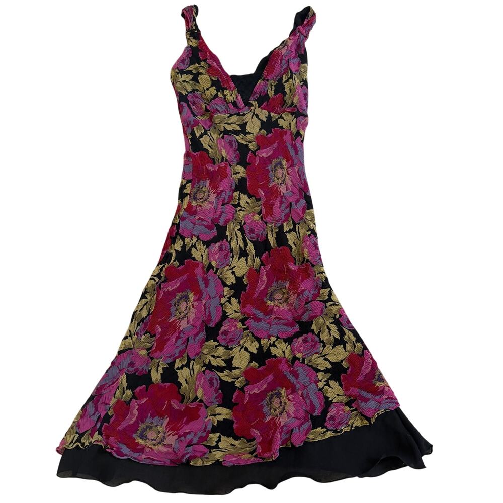 Vintage Betsey Johnson 100% Silk dress made in USA floral Size 2 XS Y2K 90s